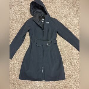 The North Face Women's black long Hooded Trench Coat size XS light weight